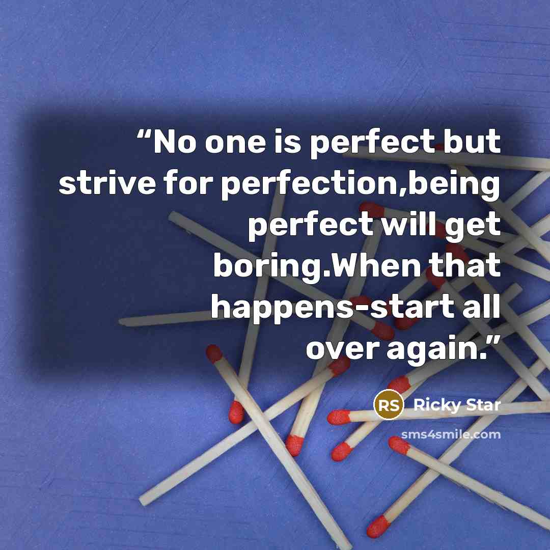 “No one is perfect but strive for perfection,being perfect will get boring.When that happens-start all over again.” quote by Ricky Star