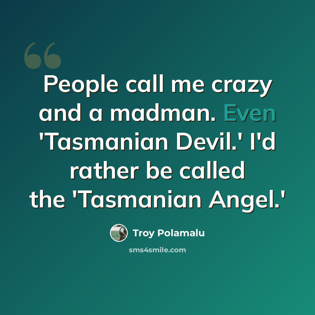 “People call me crazy and a madman. Even 'Tasmanian Devil.' I'd rather be called the 'Tasmanian Angel.'” quote by Troy Polamalu