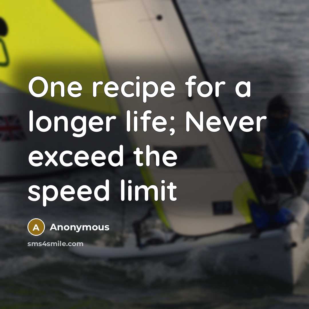 “One recipe for a longer life; Never exceed the speed limit” quote by Anonymous