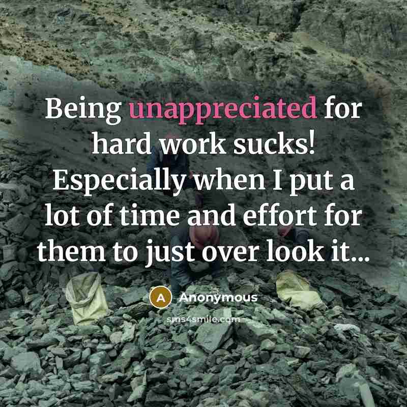 “Being unappreciated for hard work sucks! Especially when I put a lot of time and effort for them to just over look it...” quote by Anonymous