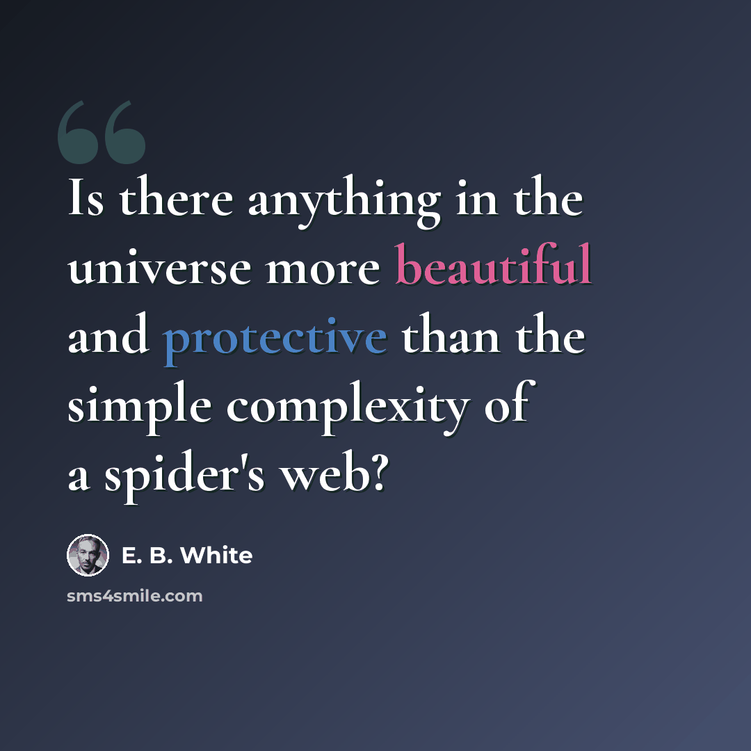 “Is there anything in the universe more beautiful and protective than the simple complexity of a spider's web?” quote by E. B. White