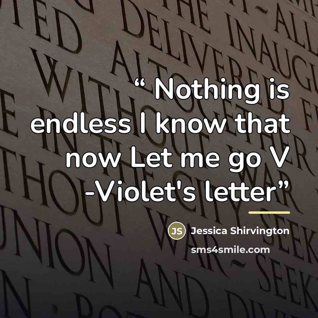 “Nothing is endless I know that now Let me go V -Violet's letter” quote by Jessica Shirvington