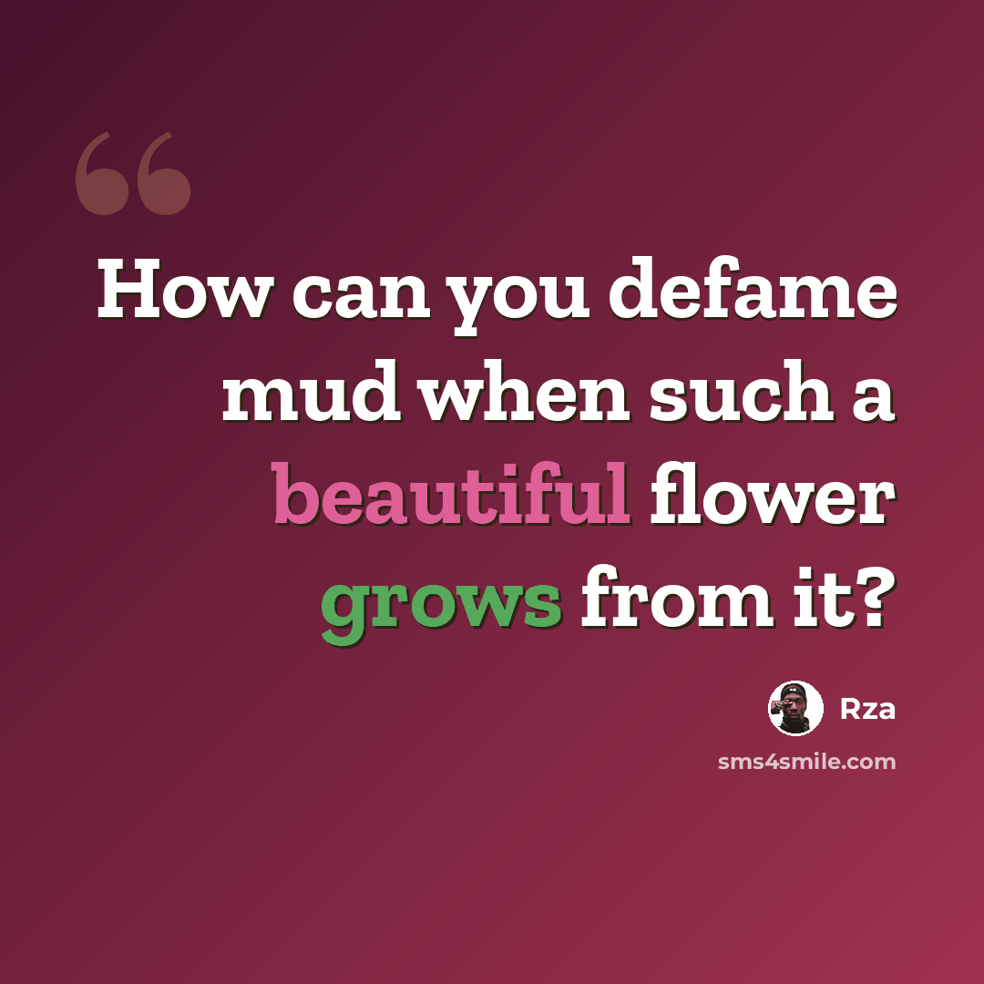 “How can you defame mud when such a beautiful flower grows from it?” quote by RZA