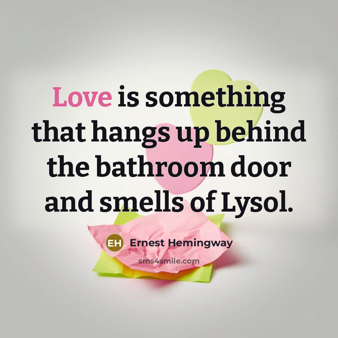 “Love is something that hangs up behind the bathroom door and smells of Lysol.” quote by Ernest Hemingway