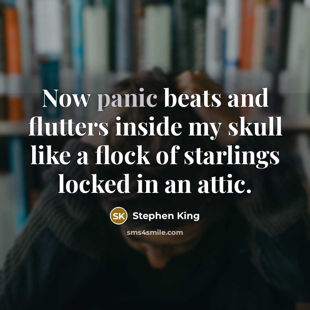 “Now panic beats and flutters inside my skull like a flock of starlings locked in an attic.” quote by Stephen King