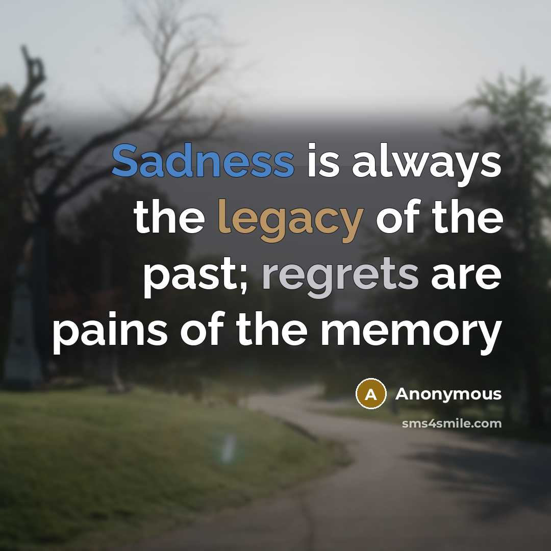 “Sadness is always the legacy of the past; regrets are pains of the memory” quote by Anonymous