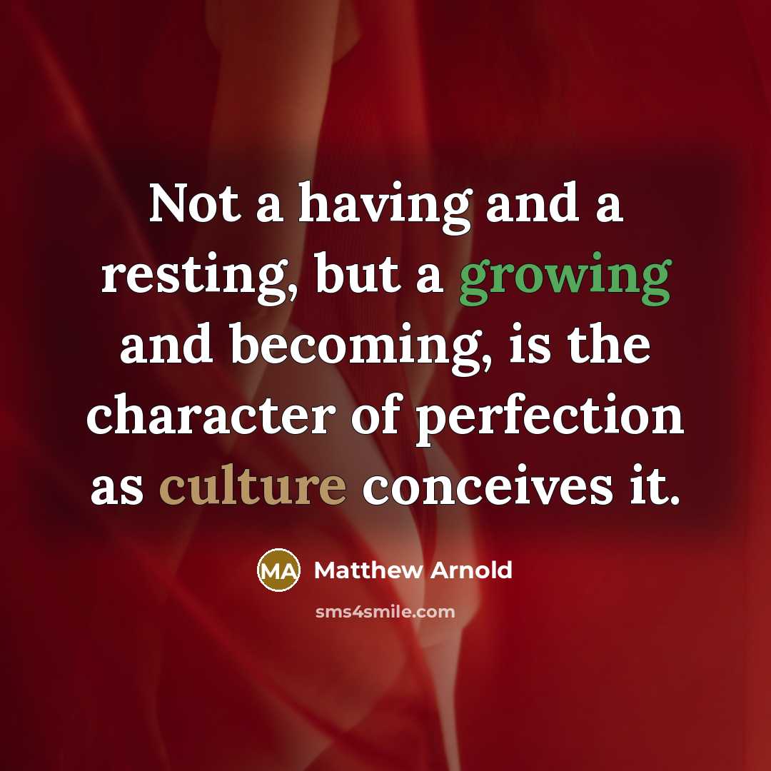“Not a having and a resting, but a growing and becoming, is the character of perfection as culture conceives it.” quote by Matthew Arnold