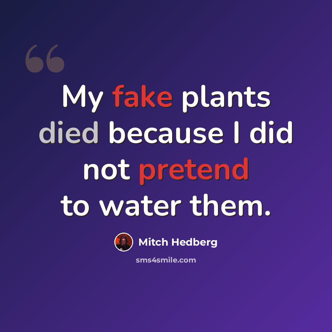 “My fake plants died because I did not pretend to water them.” quote by Mitch Hedberg