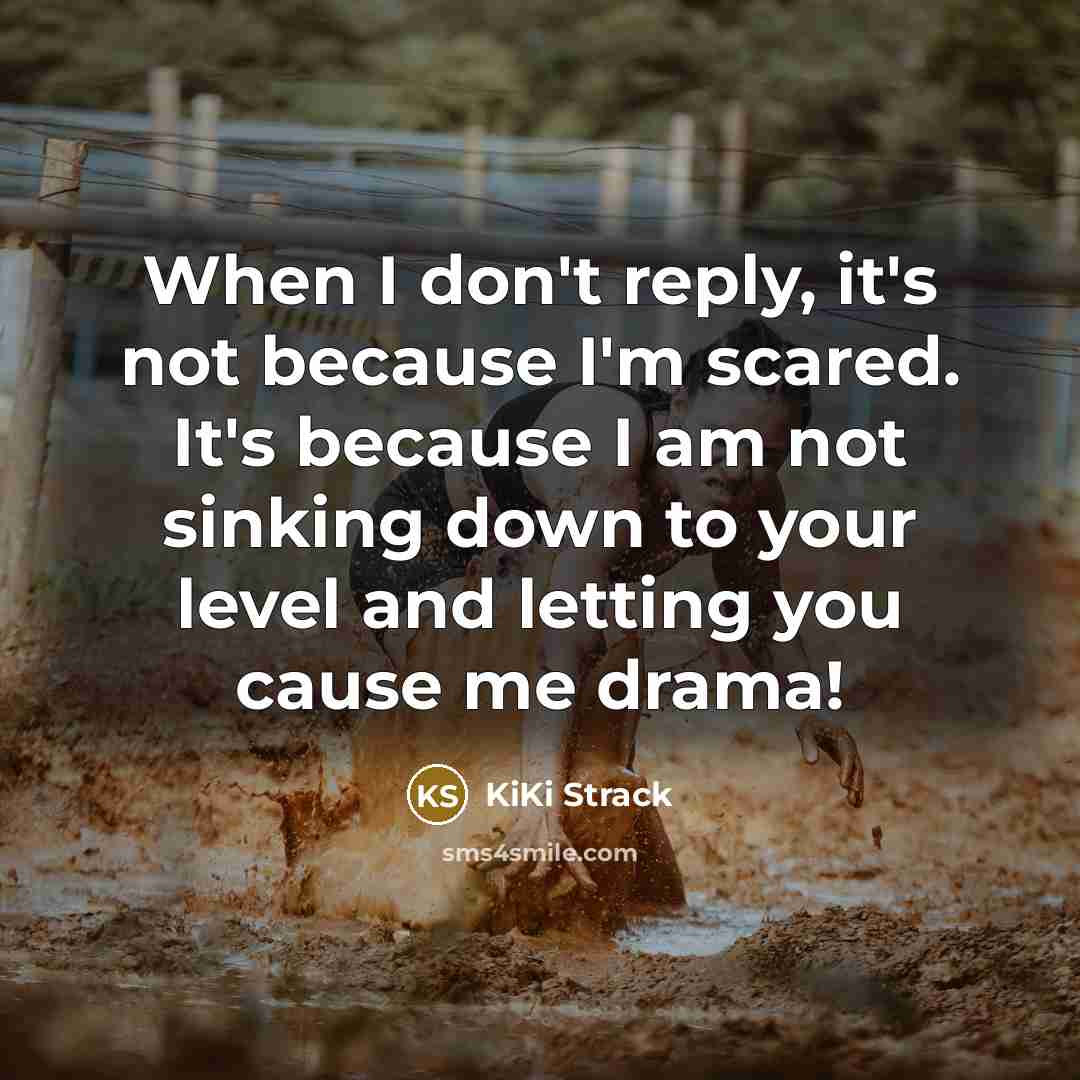 “When I don't reply, it's not because I'm scared. It's because I am not sinking down to your level and letting you cause me drama!” quote by Kiki Strack