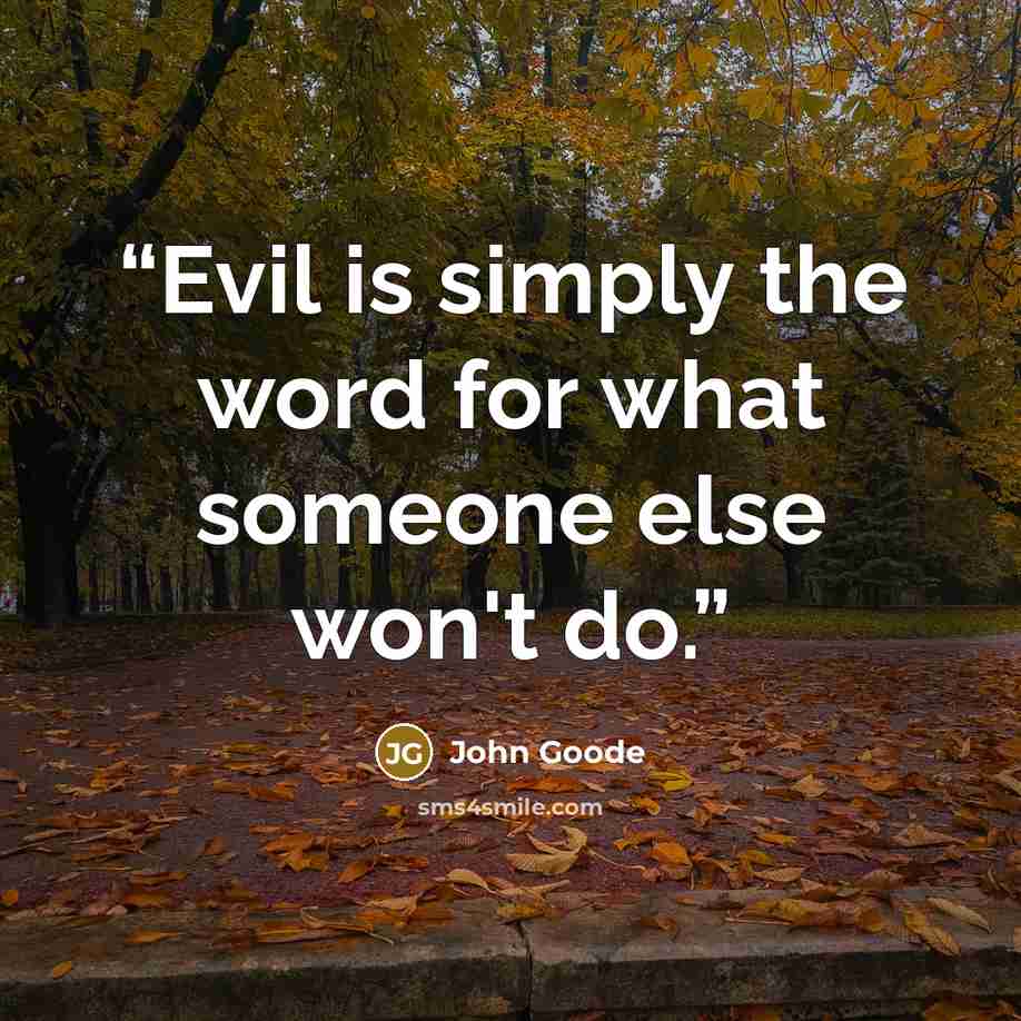 “Evil is simply the word for what someone else won't do.” quote by John Goode