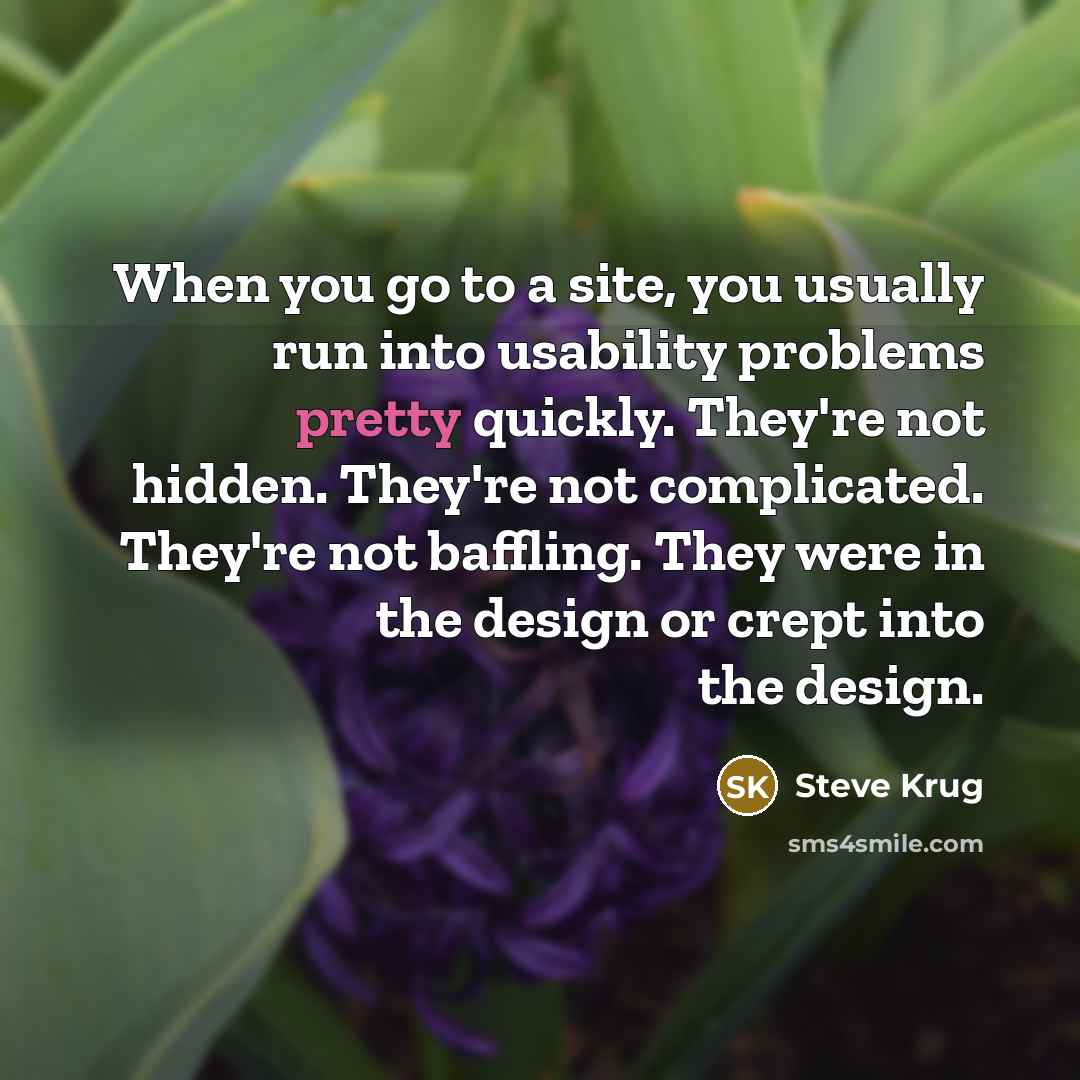 “When you go to a site, you usually run into usability problems pretty quickly. They're not hidden. They're not complicated. They're not baffling. They were in the design or crept into the design.” quote by Steve Krug