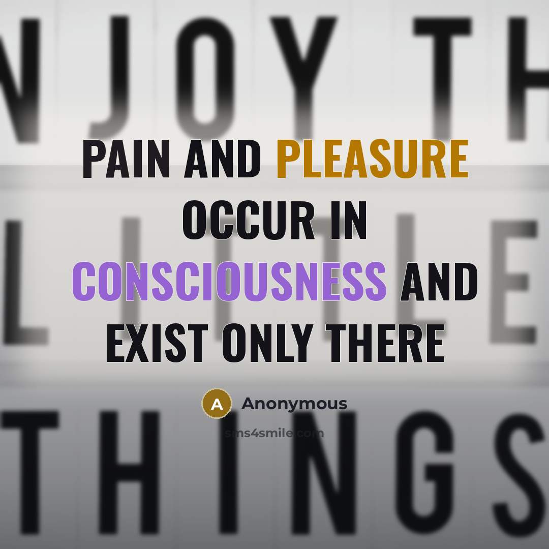 “Pain and pleasure occur in consciousness and exist only there” quote by Anonymous