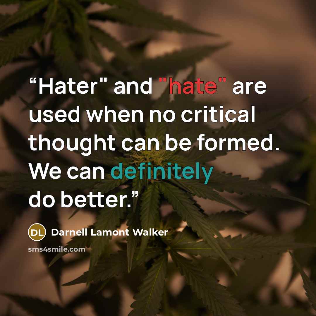 “Hater" and "hate" are used when no critical thought can be formed. We can definitely do better.” quote by Darnell Lamont Walker