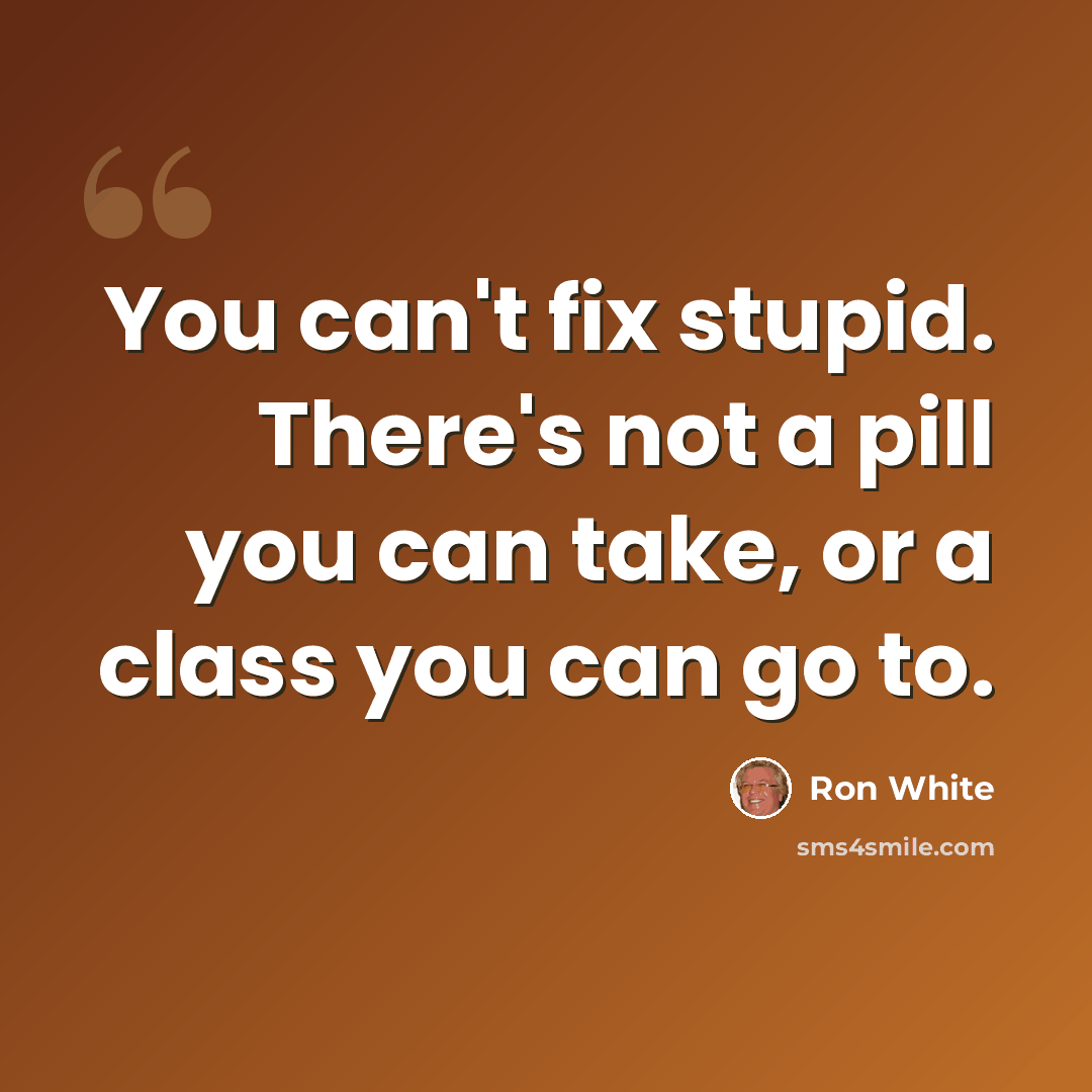 “You can't fix stupid. There's not a pill you can take, or a class you can go to.” quote by Ron White