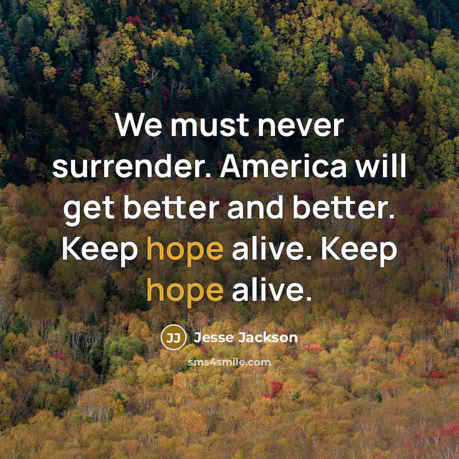 “We must never surrender. America will get better and better. Keep hope alive. Keep hope alive.” quote by Jesse Jackson