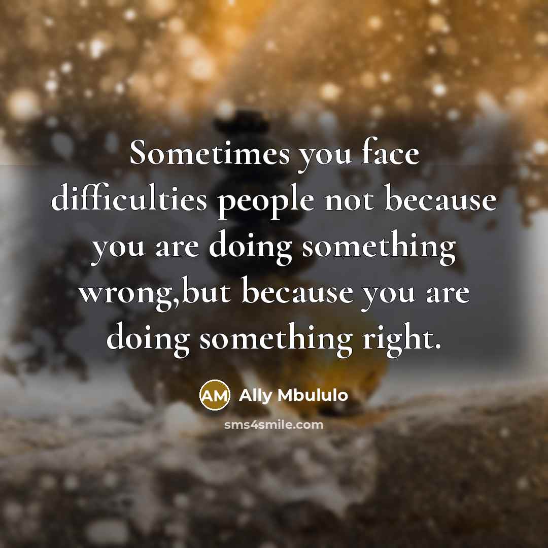 “Sometimes you face difficulties people not because you are doing something wrong,but because you are doing something right.” quote by Ally Mbululo