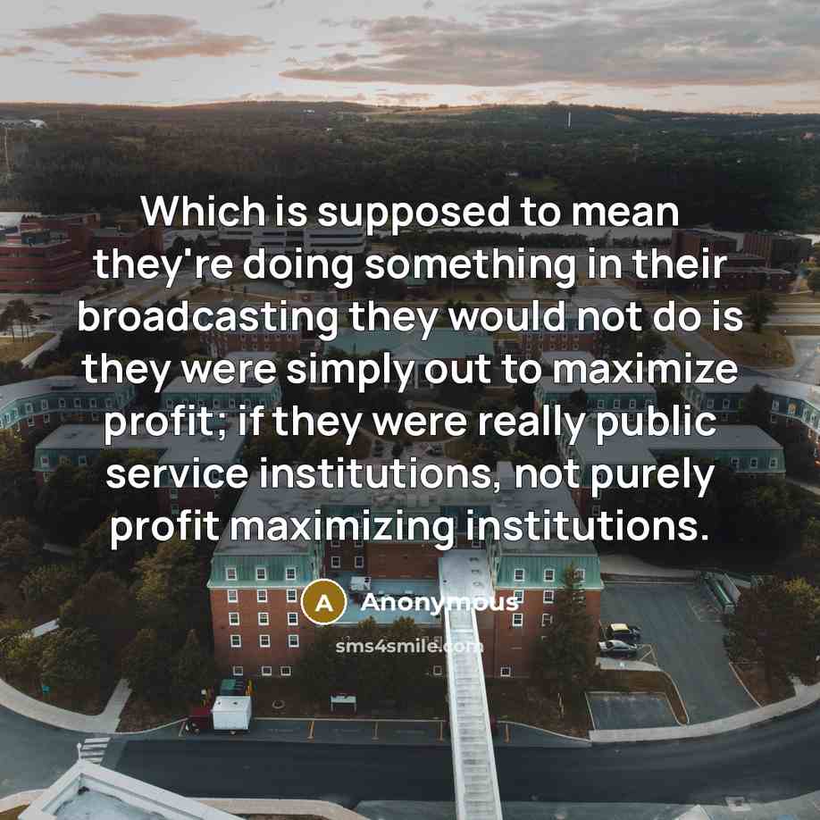 “Which is supposed to mean they're doing something in their broadcasting they would not do is they were simply out to maximize profit; if they were really public service institutions, not purely profit maximizing institutions.” quote by Anonymous