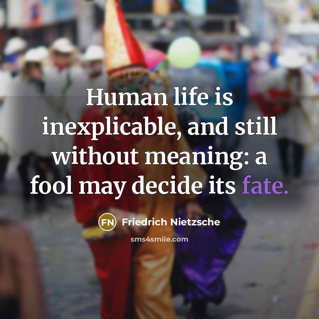 “Human life is inexplicable, and still without meaning: a fool may decide its fate.” quote by Friedrich Nietzsche