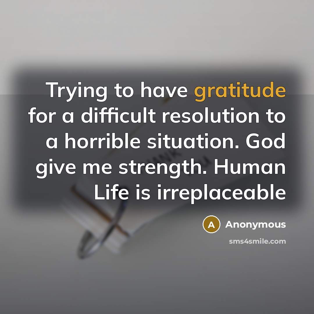 “Trying to have gratitude for a difficult resolution to a horrible situation. God give me strength. Human Life is irreplaceable” quote by Anonymous