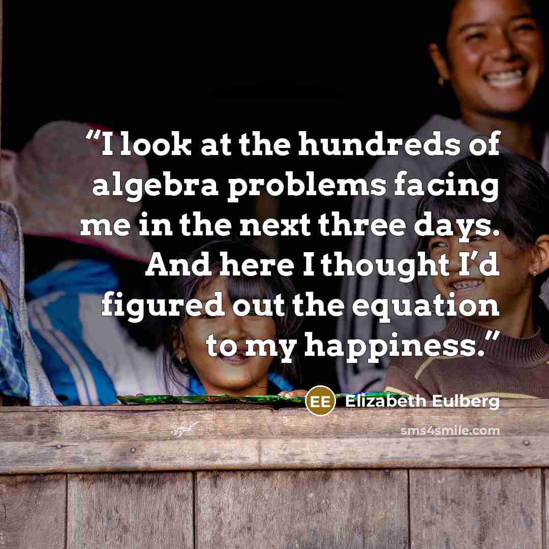 “I look at the hundreds of algebra problems facing me in the next three days. And here I thought I’d figured out the equation to my happiness.” quote by Elizabeth Eulberg