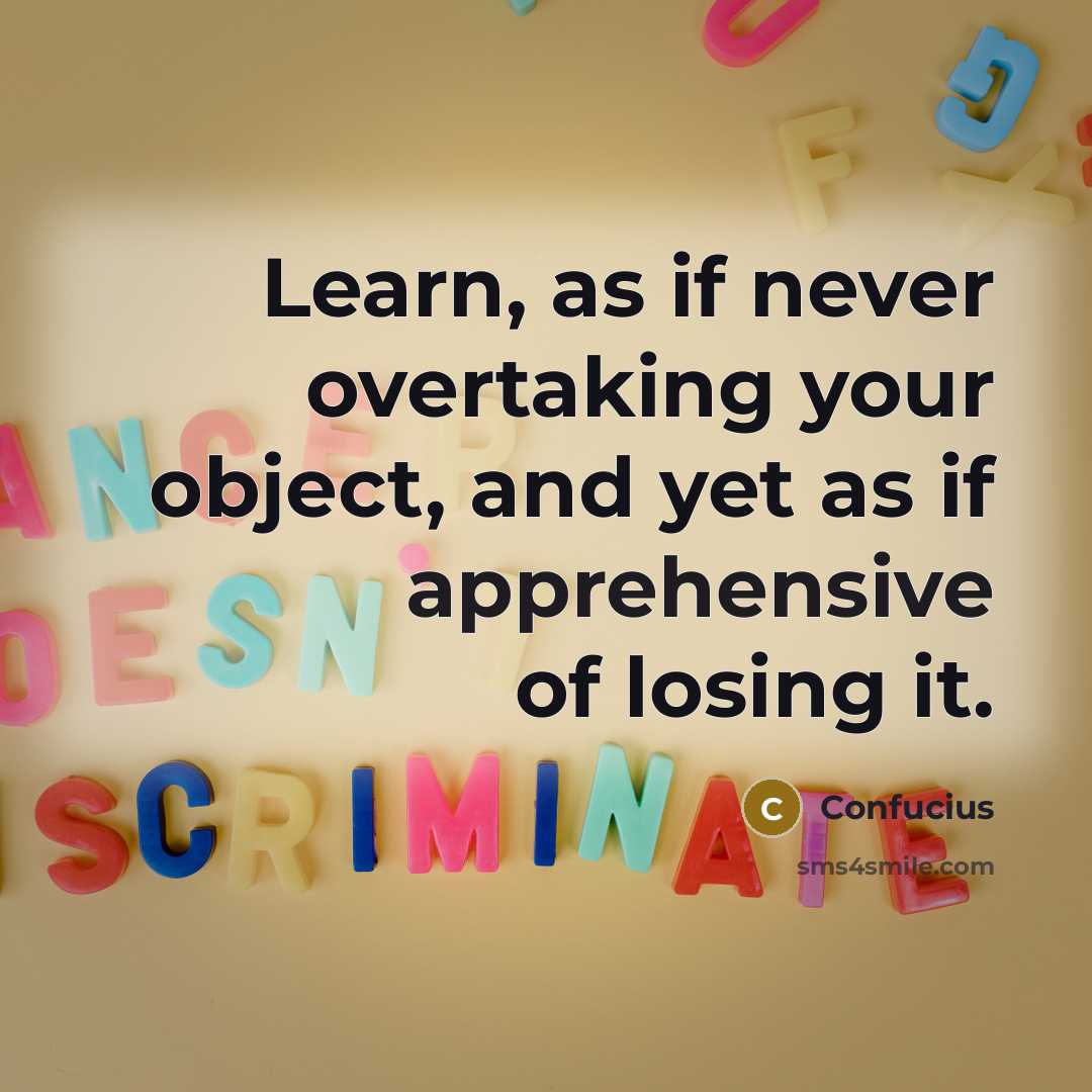 “Learn, as if never overtaking your object, and yet as if apprehensive of losing it.” quote by Confucius