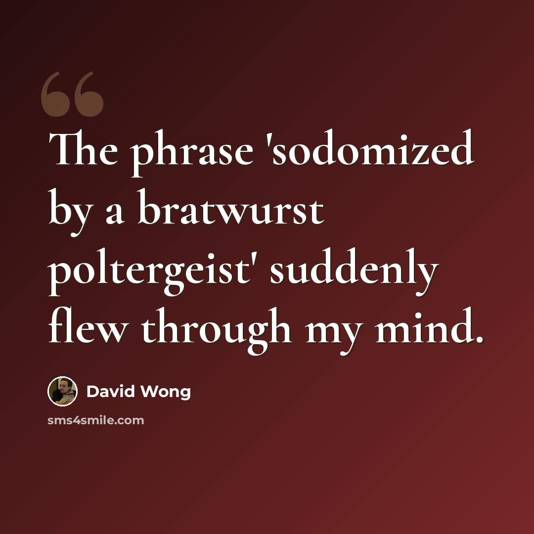 “The phrase 'sodomized by a bratwurst poltergeist' suddenly flew through my mind.” quote by David Wong