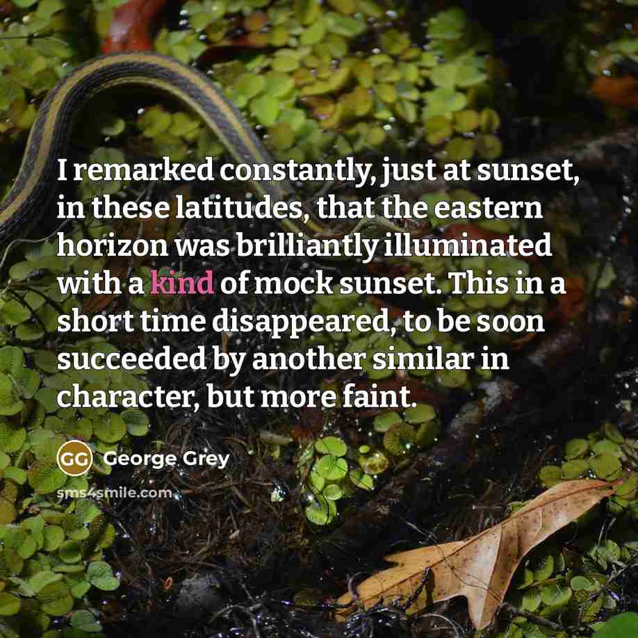 “I remarked constantly, just at sunset, in these latitudes, that the eastern horizon was brilliantly illuminated with a kind of mock sunset. This in a short time disappeared, to be soon succeeded by another similar in character, but more faint.” quote by George Grey