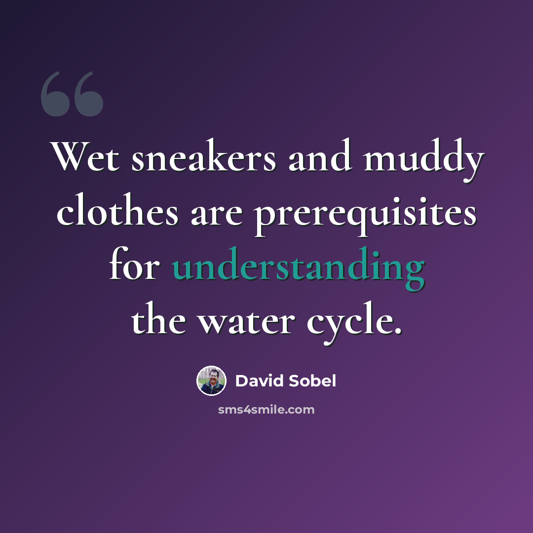“Wet sneakers and muddy clothes are prerequisites for understanding the water cycle.” quote by David Sobel