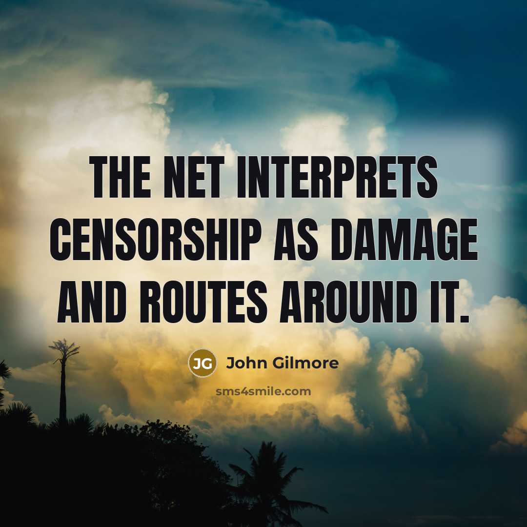 “The Net interprets censorship as damage and routes around it.” quote by John Gilmore