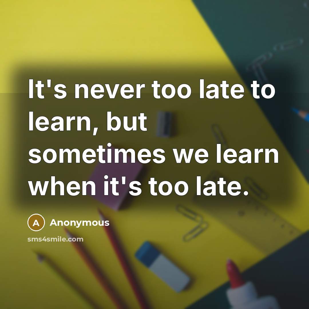 “It's never too late to learn, but sometimes we learn when it's too late.” quote by Anonymous