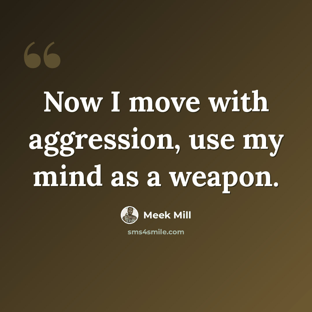 “Now I move with aggression, use my mind as a weapon.” quote by Meek Mill