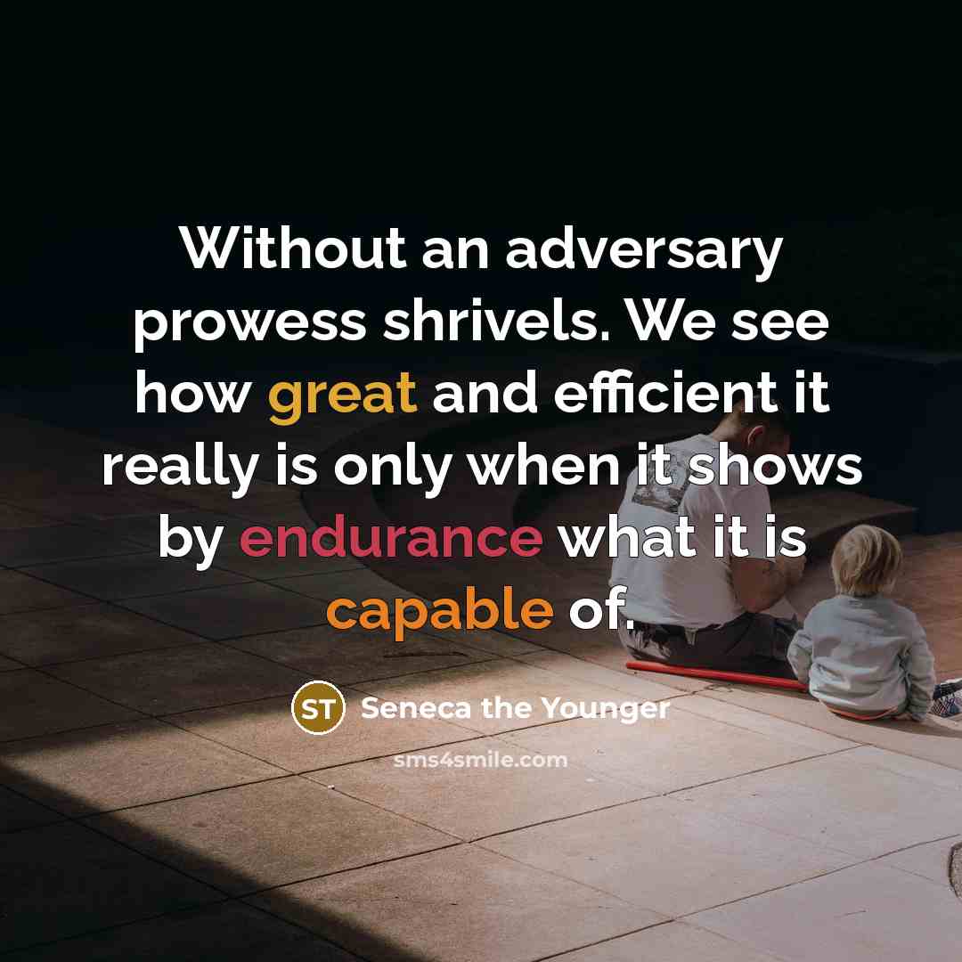 “Without an adversary prowess shrivels. We see how great and efficient it really is only when it shows by endurance what it is capable of.” quote by Seneca the Younger