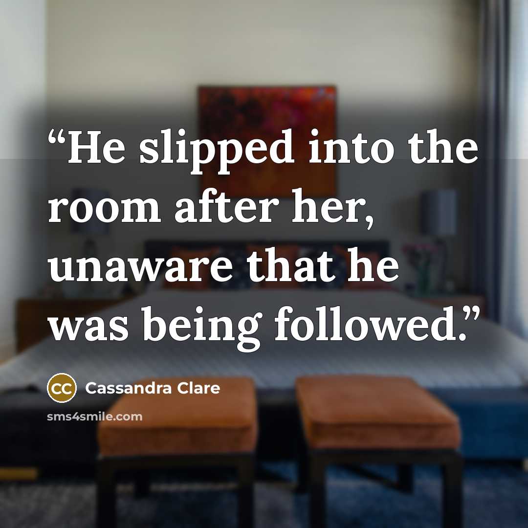 “He slipped into the room after her, unaware that he was being followed.” quote by Cassandra Clare