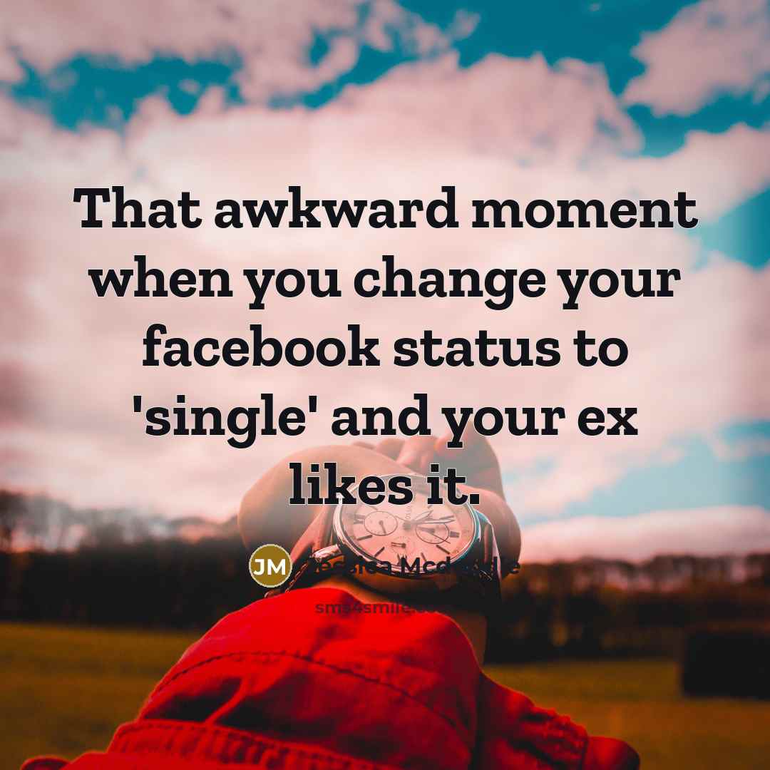“That awkward moment when you change your facebook status to 'single' and your ex likes it.” quote by Jessica Mcdoodle