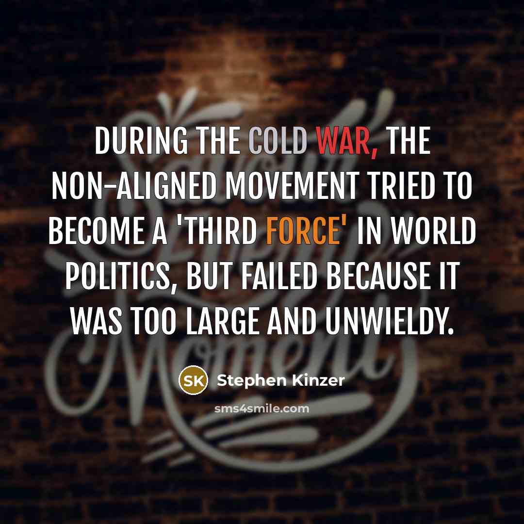 “During the Cold War, the non-aligned movement tried to become a 'third force' in world politics, but failed because it was too large and unwieldy.” quote by Stephen Kinzer