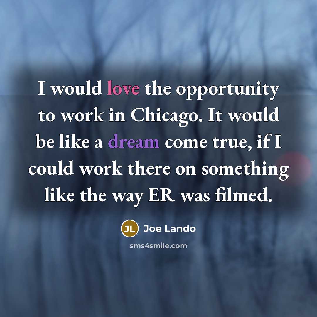 “I would love the opportunity to work in Chicago. It would be like a dream come true, if I could work there on something like the way ER was filmed.” quote by Joe Lando