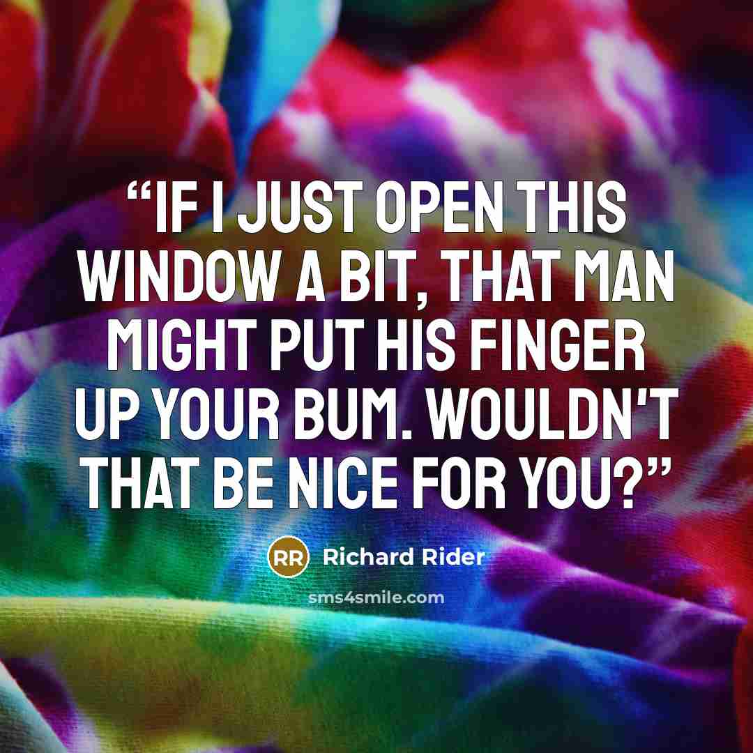 “If I just open this window a bit, that man might put his finger up your bum. Wouldn't that be nice for you?” quote by Richard Rider