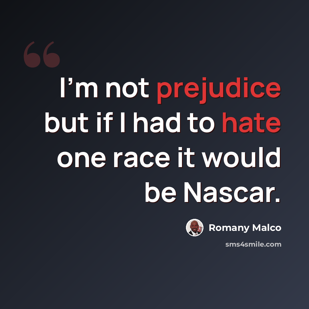 “I'm not prejudice but if I had to hate one race it would be Nascar.” quote by Romany Malco