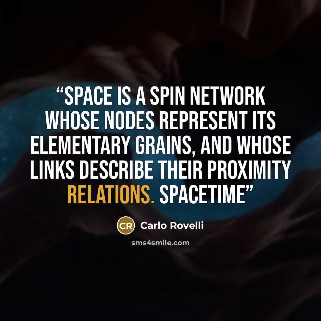 “Space is a spin network whose nodes represent its elementary grains, and whose links describe their proximity relations. Spacetime” quote by Carlo Rovelli