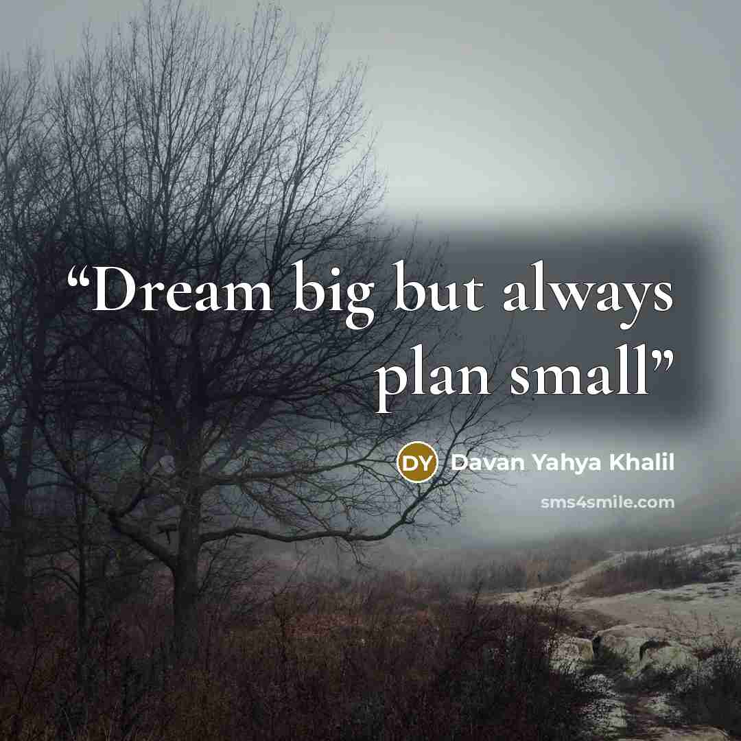 “Dream big but always plan small” quote by Davan Yahya Khalil