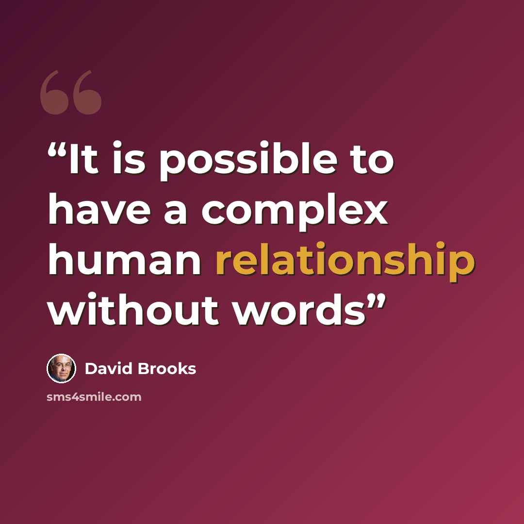 “It is possible to have a complex human relationship without words” quote by David Brooks