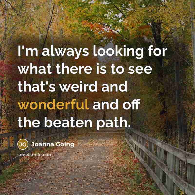 “I'm always looking for what there is to see that's weird and wonderful and off the beaten path.” quote by Joanna Going