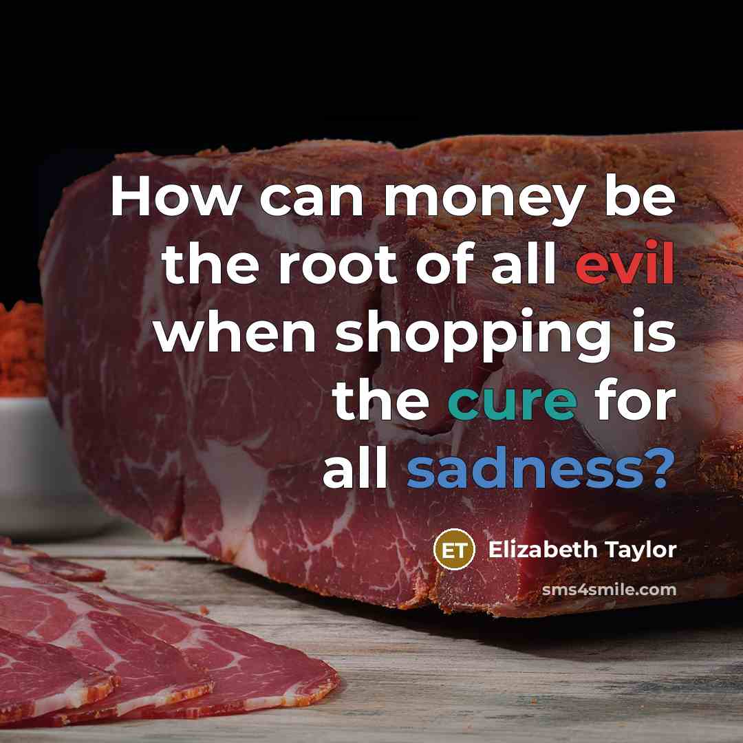 “How can money be the root of all evil when shopping is the cure for all sadness?” quote by Elizabeth Taylor