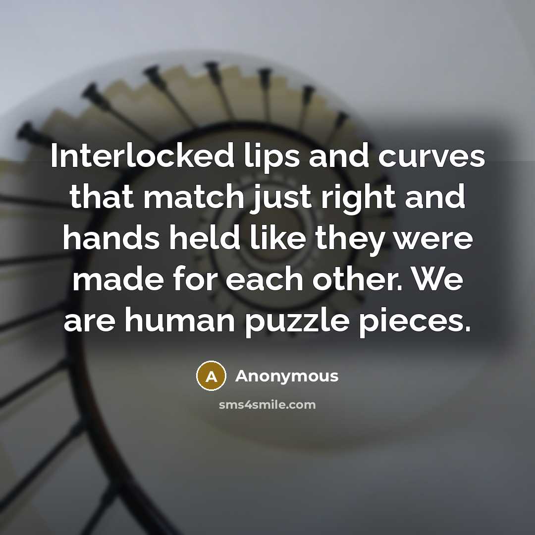 “Interlocked lips and curves that match just right and hands held like they were made for each other. We are human puzzle pieces.” quote by Anonymous