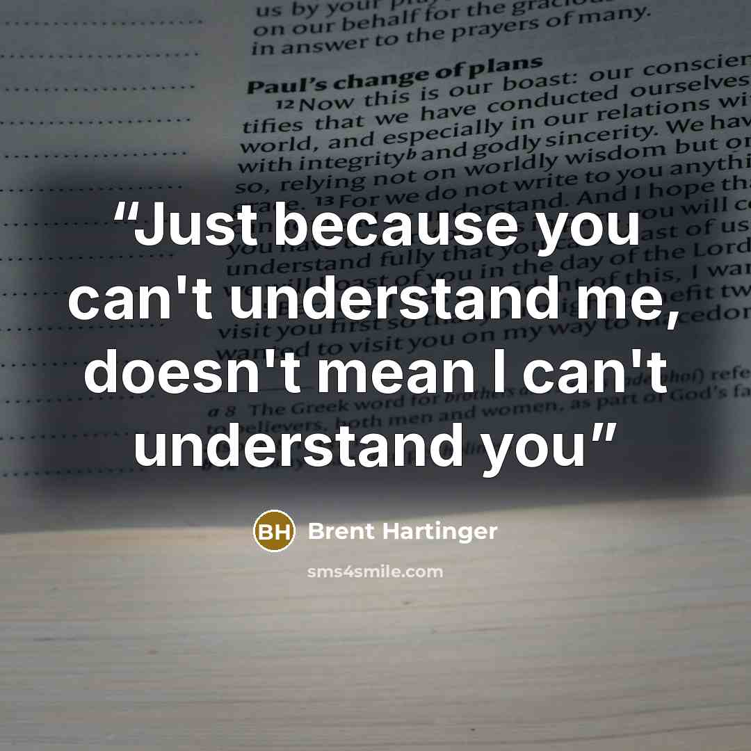 “Just because you can't understand me, doesn't mean I can't understand you” quote by Brent Hartinger