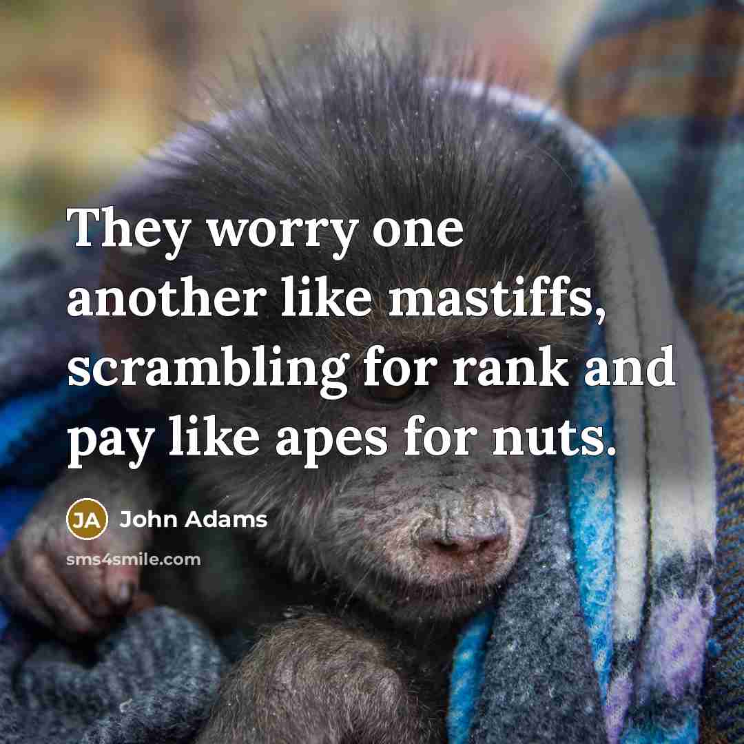 “They worry one another like mastiffs, scrambling for rank and pay like apes for nuts.” quote by John Adams