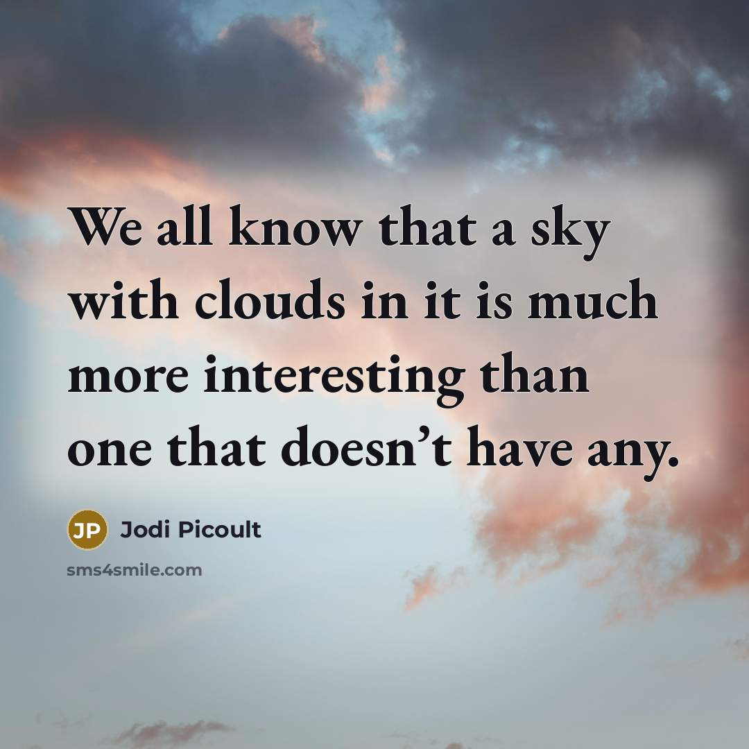 “We all know that a sky with clouds in it is much more interesting than one that doesn’t have any.” quote by Jodi Picoult