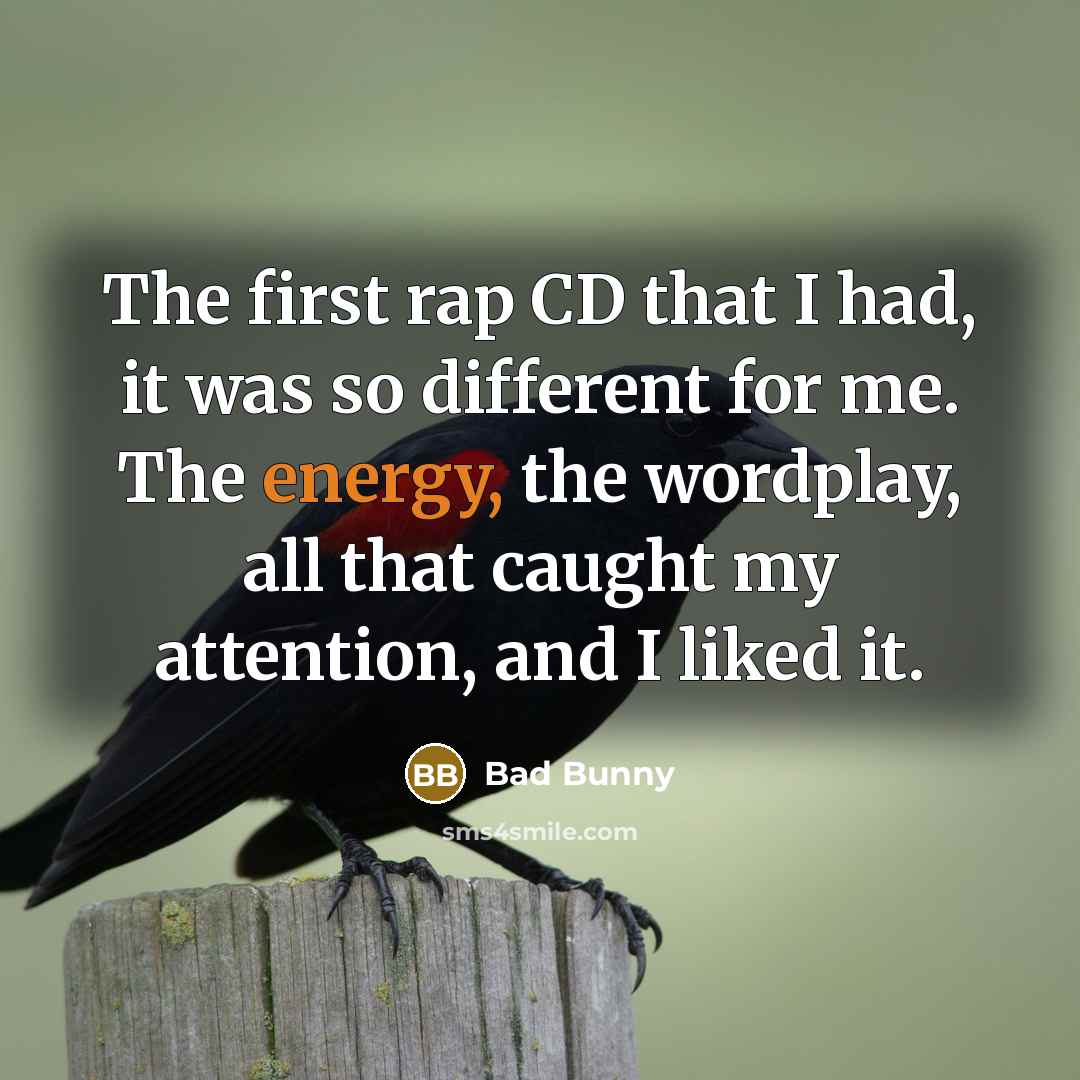 “The first rap CD that I had, it was so different for me. The energy, the wordplay, all that caught my attention, and I liked it.” quote by Bad Bunny