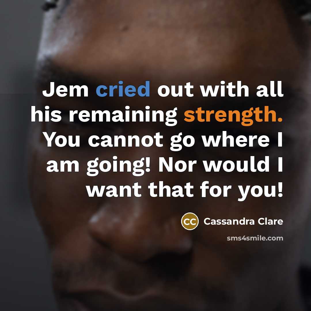 “Jem cried out with all his remaining strength. You cannot go where I am going! Nor would I want that for you!” quote by Cassandra Clare
