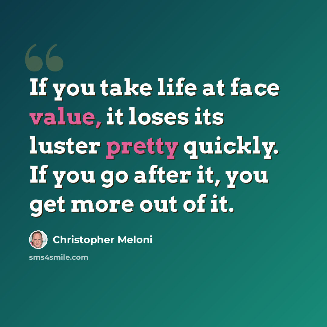 “If you take life at face value, it loses its luster pretty quickly. If you go after it, you get more out of it.” quote by Christopher Meloni